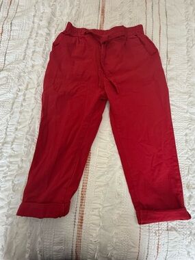 Red Drawstring Casual Pants